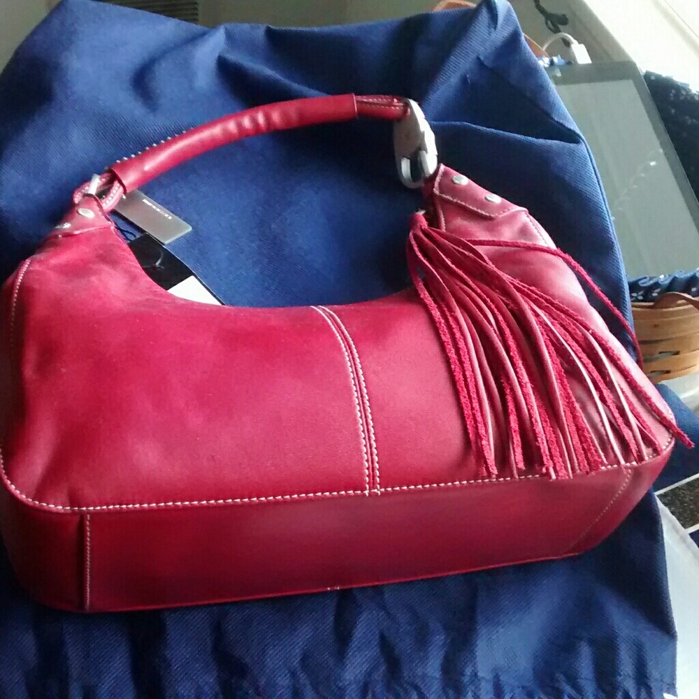 NWT-Kenneth Cole Red Leather Tassel Bag